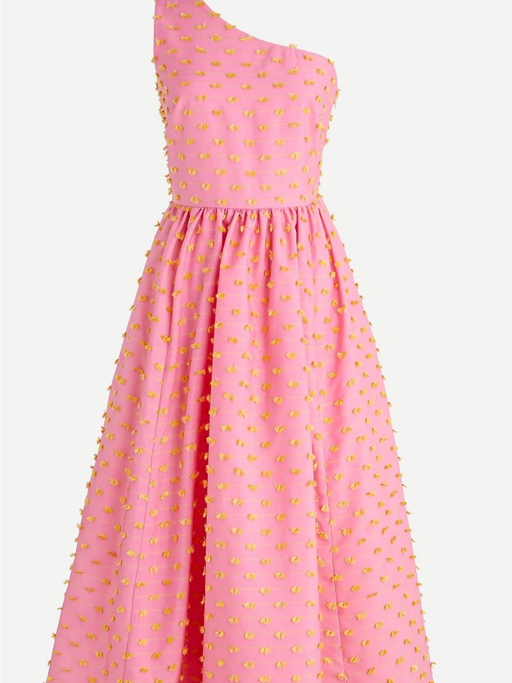 J. Crew Pink One-Shoulder Party Dress with Gold Pom Accents